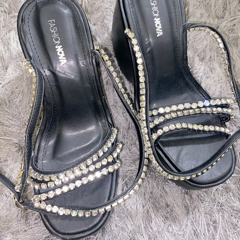Fashion Nova Embellished Platform Heeled Sandals